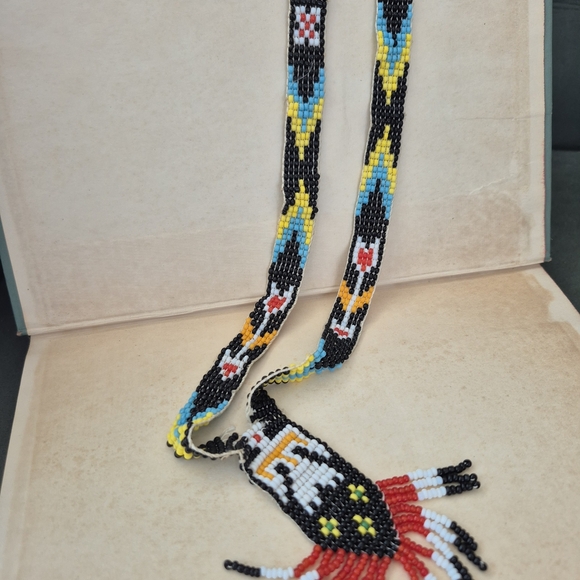 Native Beaded Necklace - Black, Red, Yellow, Blue - Picture 8 of 9